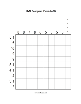 Nonogram - 10x10 - A22 Printable Puzzle