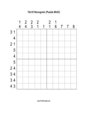 Nonogram - 10x10 - A43 Printable Puzzle