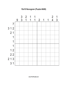 Nonogram - 10x10 - A86 Printable Puzzle