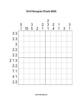 Nonogram - 10x10 - A99 Printable Puzzle