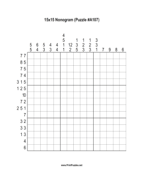Nonogram - 15x15 - A107 Printable Puzzle