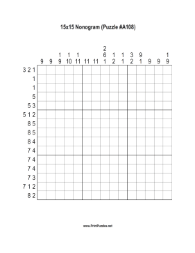 Nonogram - 15x15 - A108 Printable Puzzle