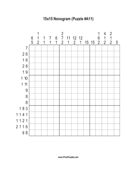 Nonogram - 15x15 - A11 Printable Puzzle
