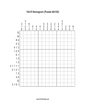 Nonogram - 15x15 - A125 Printable Puzzle