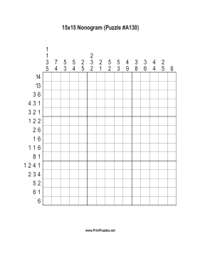 Nonogram - 15x15 - A130 Printable Puzzle