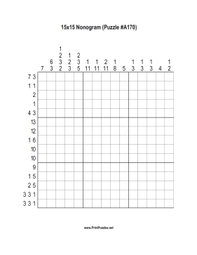 Nonogram - 15x15 - A170 Printable Puzzle