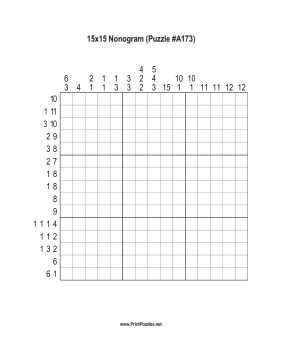 Nonogram - 15x15 - A173 Printable Puzzle