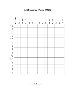 Nonogram - 15x15 - A174 Printable Puzzle