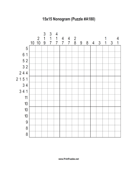 Nonogram - 15x15 - A180 Printable Puzzle