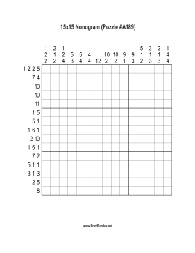Nonogram - 15x15 - A189 Printable Puzzle