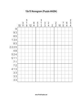 Nonogram - 15x15 - A204 Printable Puzzle