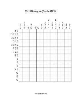 Nonogram - 15x15 - A218 Printable Puzzle