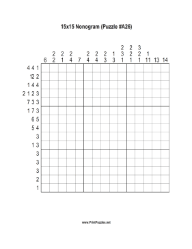 Nonogram - 15x15 - A26 Printable Puzzle