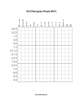 Nonogram - 15x15 - A31 Printable Puzzle