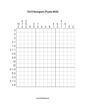 Nonogram - 15x15 - A35 Printable Puzzle