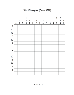 Nonogram - 15x15 - A52 Printable Puzzle