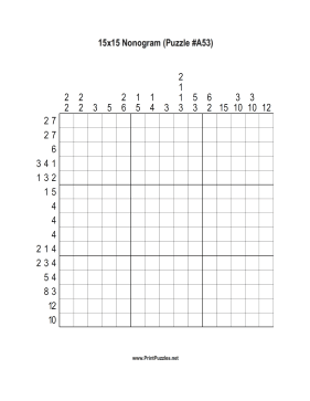 Nonogram - 15x15 - A53 Printable Puzzle