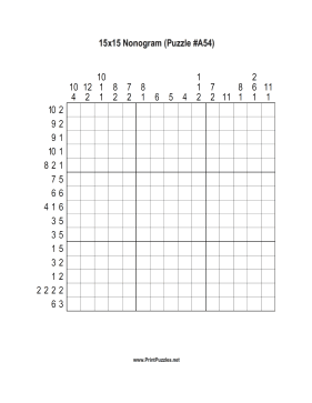 Nonogram - 15x15 - A54 Printable Puzzle