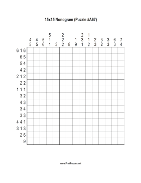 Nonogram - 15x15 - A67 Printable Puzzle