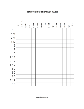 Nonogram - 15x15 - A80 Printable Puzzle