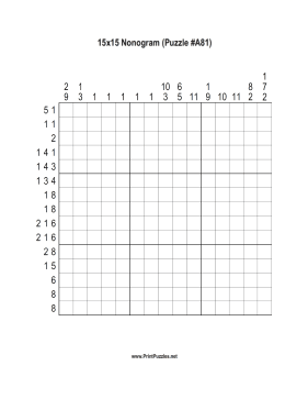 Nonogram - 15x15 - A81 Printable Puzzle