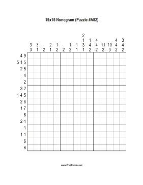 Nonogram - 15x15 - A82 Printable Puzzle