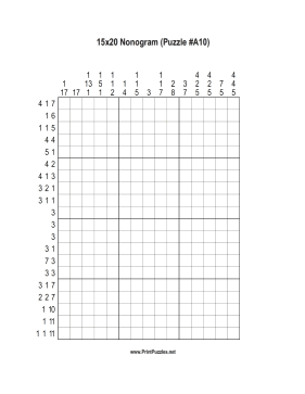Nonogram - 15x20 - A10 Printable Puzzle