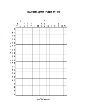 Nonogram - 15x20 - A107 Printable Puzzle