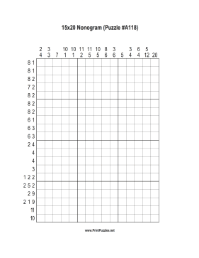 Nonogram - 15x20 - A118 Printable Puzzle