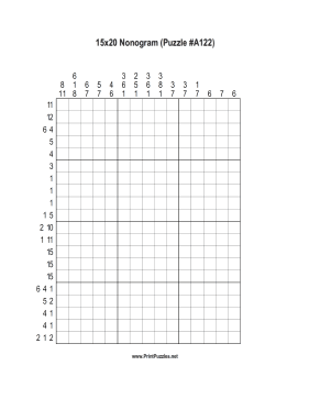 Nonogram - 15x20 - A122 Printable Puzzle
