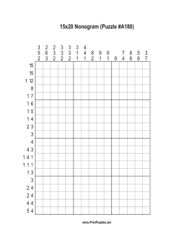 Nonogram - 15x20 - A180 Printable Puzzle
