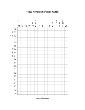 Nonogram - 15x20 - A186 Printable Puzzle