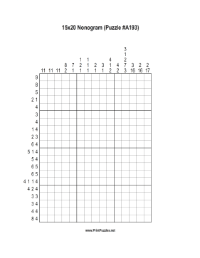 Nonogram - 15x20 - A193 Printable Puzzle