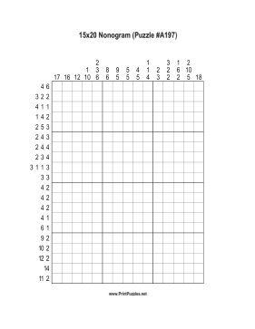 Nonogram - 15x20 - A197 Printable Puzzle