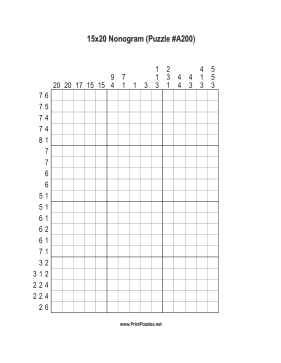 Nonogram - 15x20 - A200 Printable Puzzle