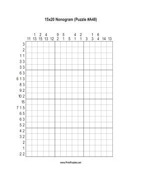 Nonogram - 15x20 - A48 Printable Puzzle