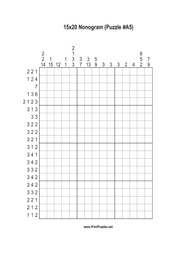 Nonogram - 15x20 - A5 Printable Puzzle