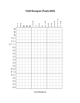 Nonogram - 15x20 - A55 Printable Puzzle