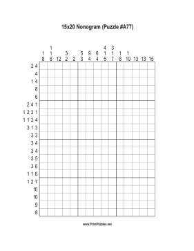 Nonogram - 15x20 - A77 Printable Puzzle