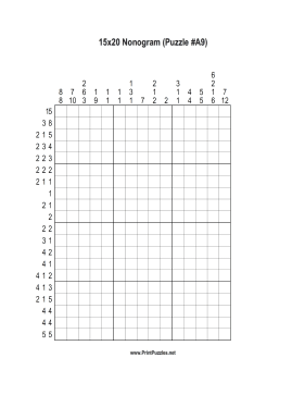 Nonogram - 15x20 - A9 Printable Puzzle