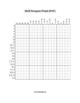 Nonogram - 20x20 - A101 Printable Puzzle