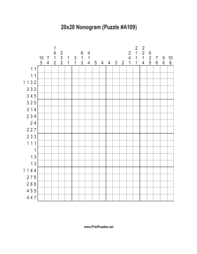 Nonogram - 20x20 - A109 Printable Puzzle