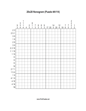 Nonogram - 20x20 - A114 Printable Puzzle