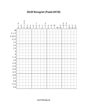 Nonogram - 20x20 - A126 Printable Puzzle
