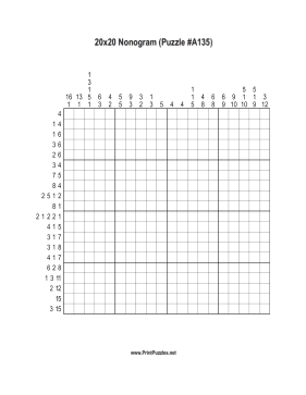 Nonogram - 20x20 - A135 Printable Puzzle
