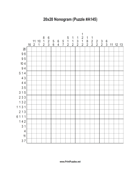 Nonogram - 20x20 - A145 Printable Puzzle