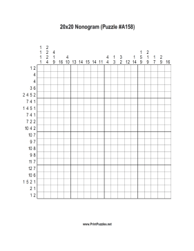 Nonogram - 20x20 - A158 Printable Puzzle