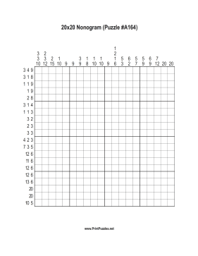 Nonogram - 20x20 - A164 Printable Puzzle