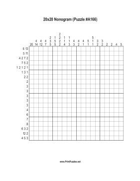 Nonogram - 20x20 - A166 Printable Puzzle
