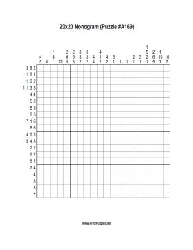 Nonogram - 20x20 - A169 Printable Puzzle